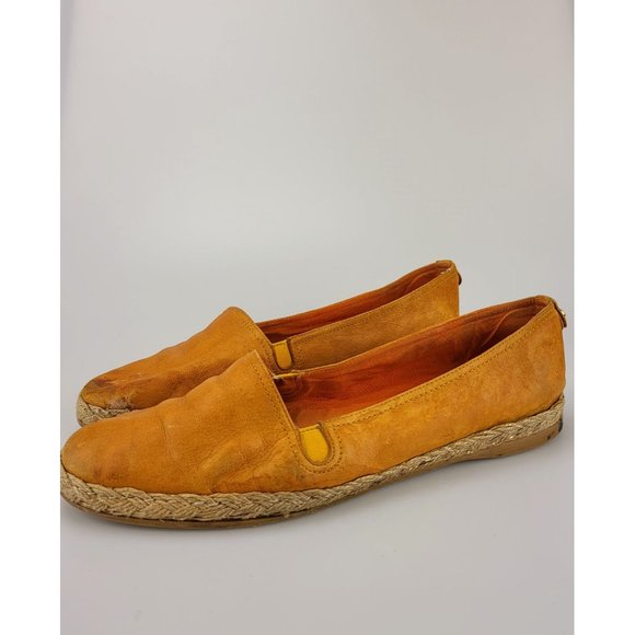 STUART WEITZMAN Orange Espadrille Slip-on Flats 8 Beige Suede Leather Sneakers - Picture 1 of 14